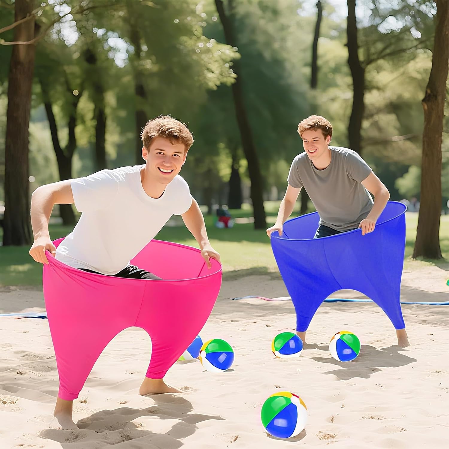Granny Pants Yard Game,Granny Pants Outdoor Game,2pcs Giant Oversized Granny Funny Pants Set with 16 Bouncy Balls and 2 Pump for Family Reunion Games, Backyard Gatherings Team (Blue+Redw)
