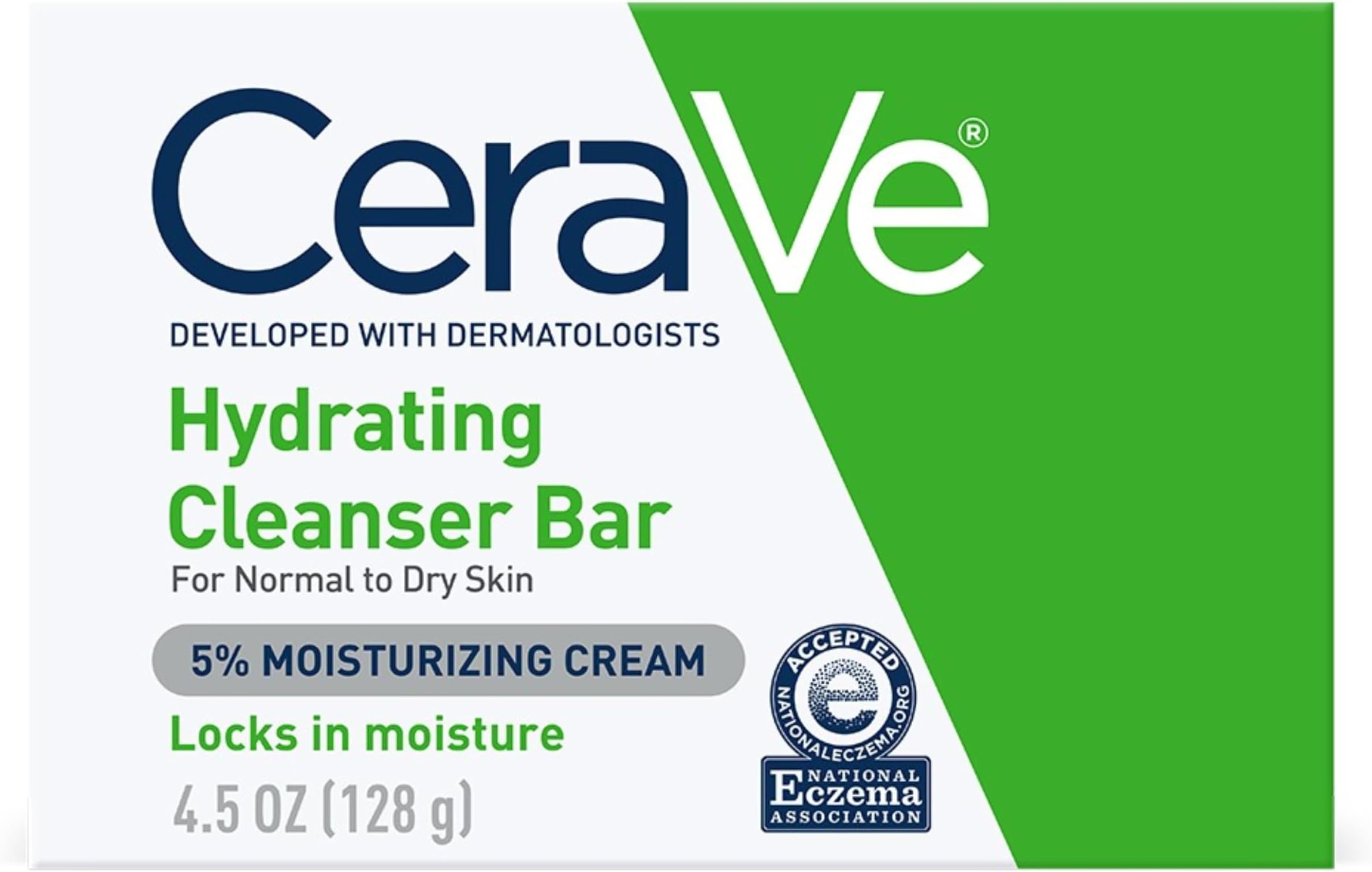 CeraVe Hydrating Cleanser Bar | Soap-Free Body and Facial Cleanser with 5% Moisturizing Cream | Fragrance-Free | Single Bar, 4.5 Ounce