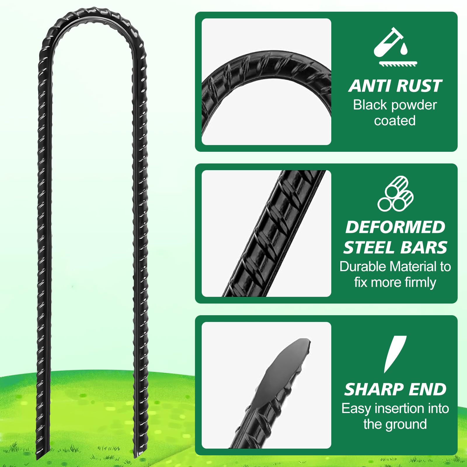 8 Pièces Sardines de Fixation en Acier Galvanisé 30cm - Piquets de Tente/Sol en U Résistants avec Crochets, pour Camping, Balançoire, Auvents, Trampoline
