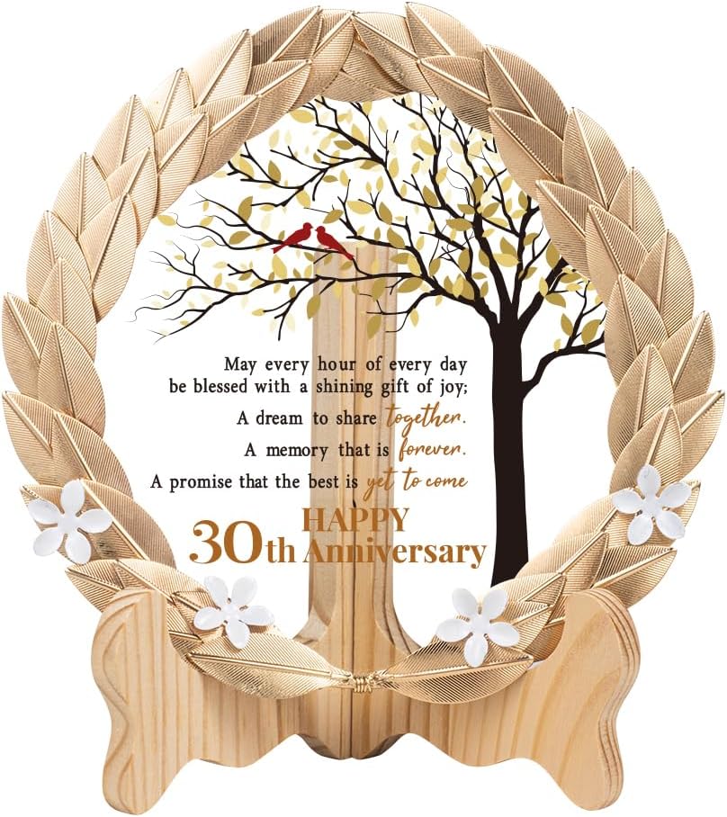 30th Anniversary Wedding Gifts Crystal Plate with Gold Leaf Wreath - 30 Years Anniversary Wedding Unique Gifts Ideas for Parents Couple - Cardinal Style
