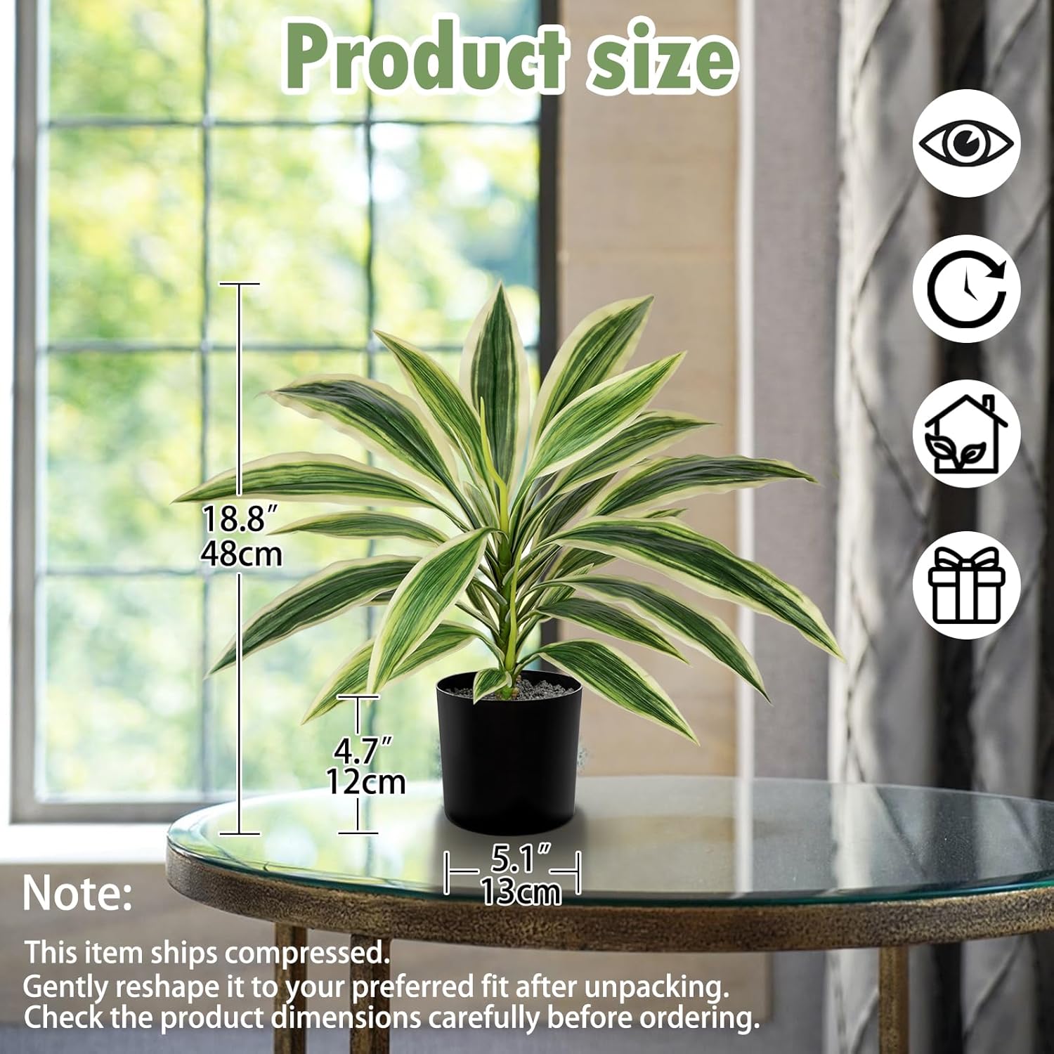 Oairse Artificial Plants Indoor with Pot, 18" Fake Potted Plants Medium Artificial Dracaena Plant in Black Pot Faux Tropical Plants for Bathroom Living Room Office Desk Shelf Decor - Image 4