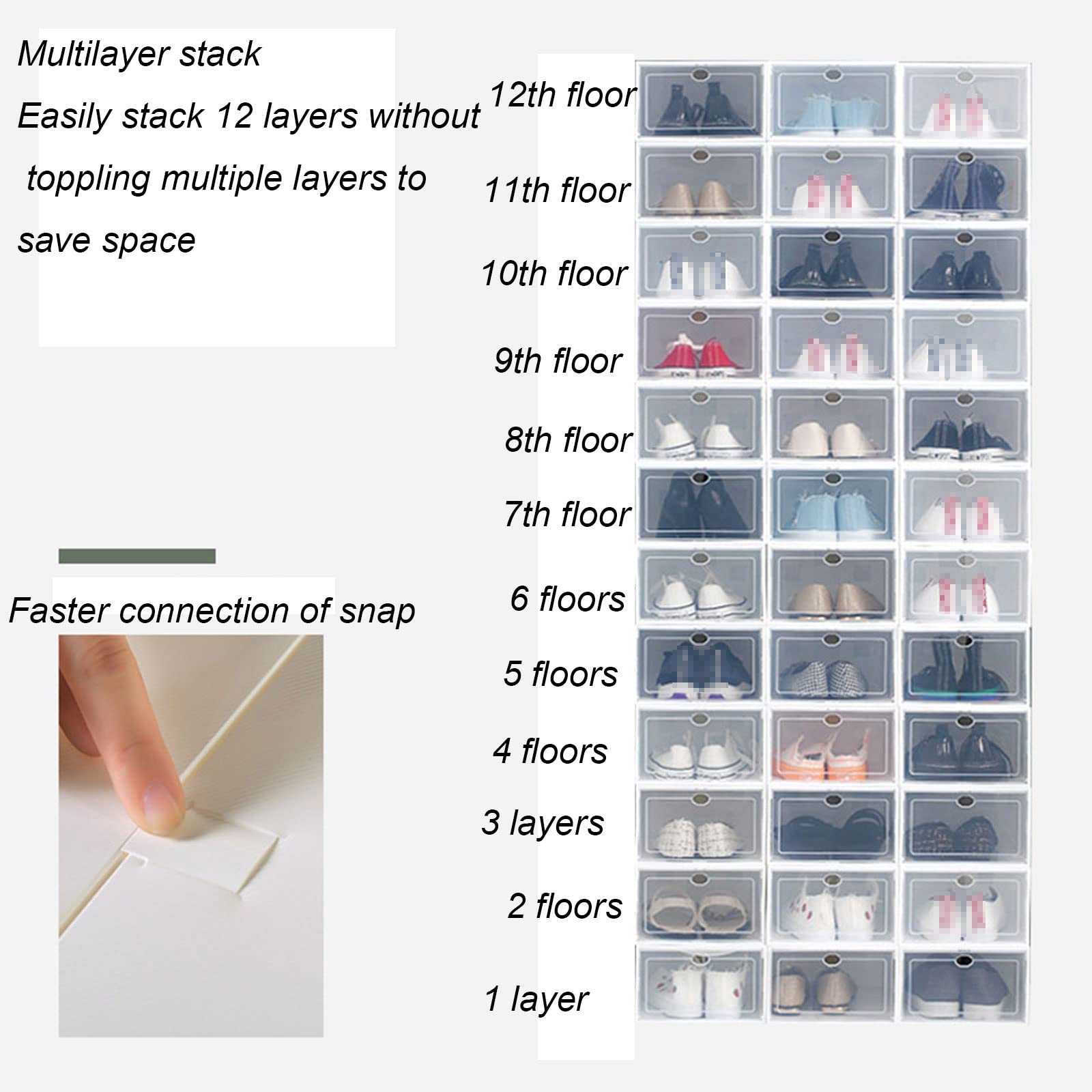 Cajas de almacenamiento para zapatos, caja de zapatos de plástico transparente apilable, tipo cajón de apertura frontal (D, 6 piezas)