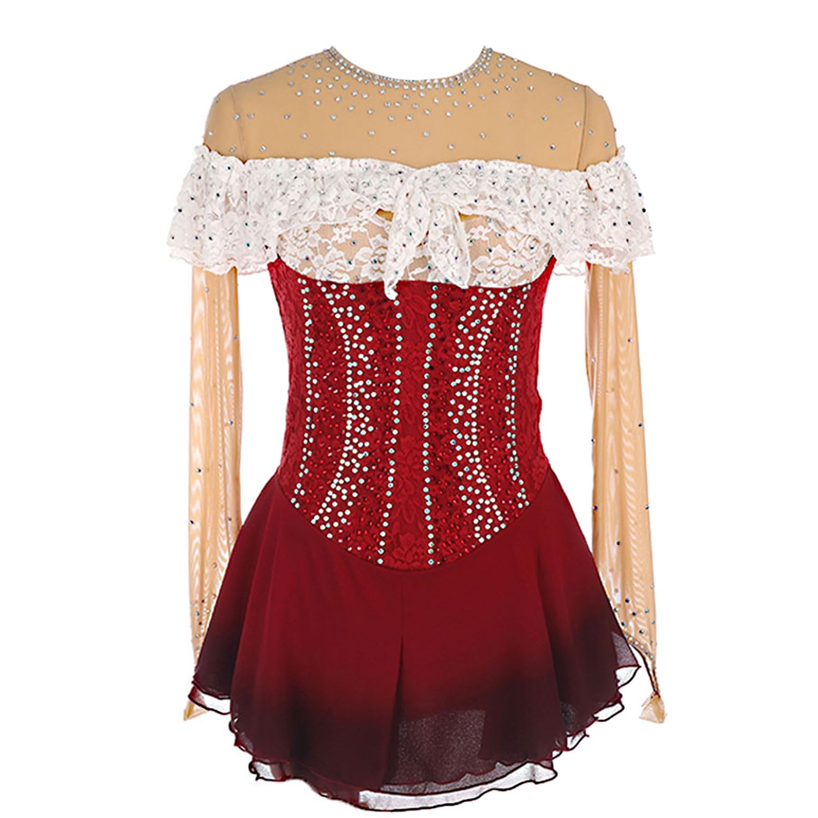 Eiskunstlaufkleid für Mädchen, bedruckt, Damen-Wettkampf-Tanzkleidung mit Reißverschluss hinten und Strasssteinen