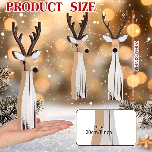 Miniatura 2 de Syhood 3 piezas de decoración navideña para interiores, letrero de mesa de renos de madera, decoración rústica de mesa de Navidad para decoración de