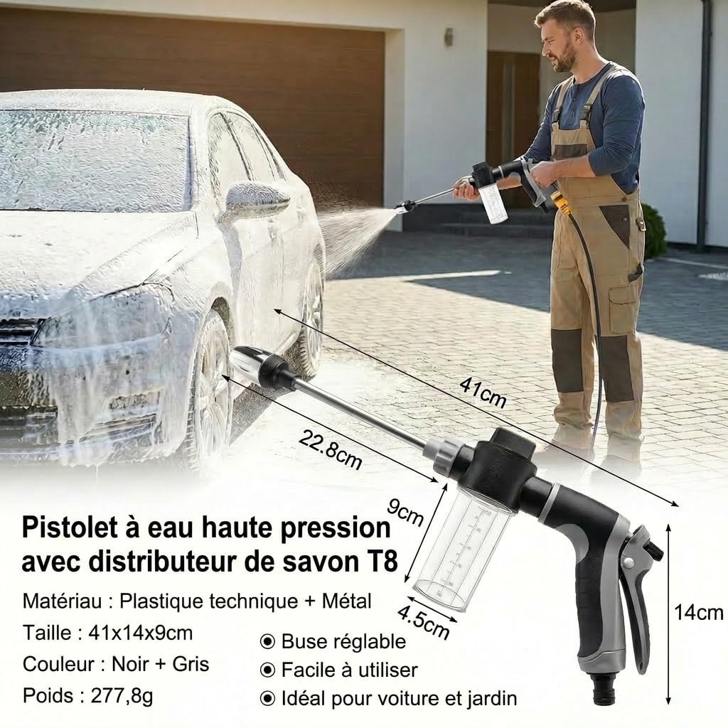 Qinux Aquoxis Nettoyeur Haute Pression, Buse De Nettoyage Pour Tuyau D’Arrosage, Jet Puissant Pour Terrasse, Voiture, Allée, Murs Et Extérieur, Réglable Et Facile À Utiliser