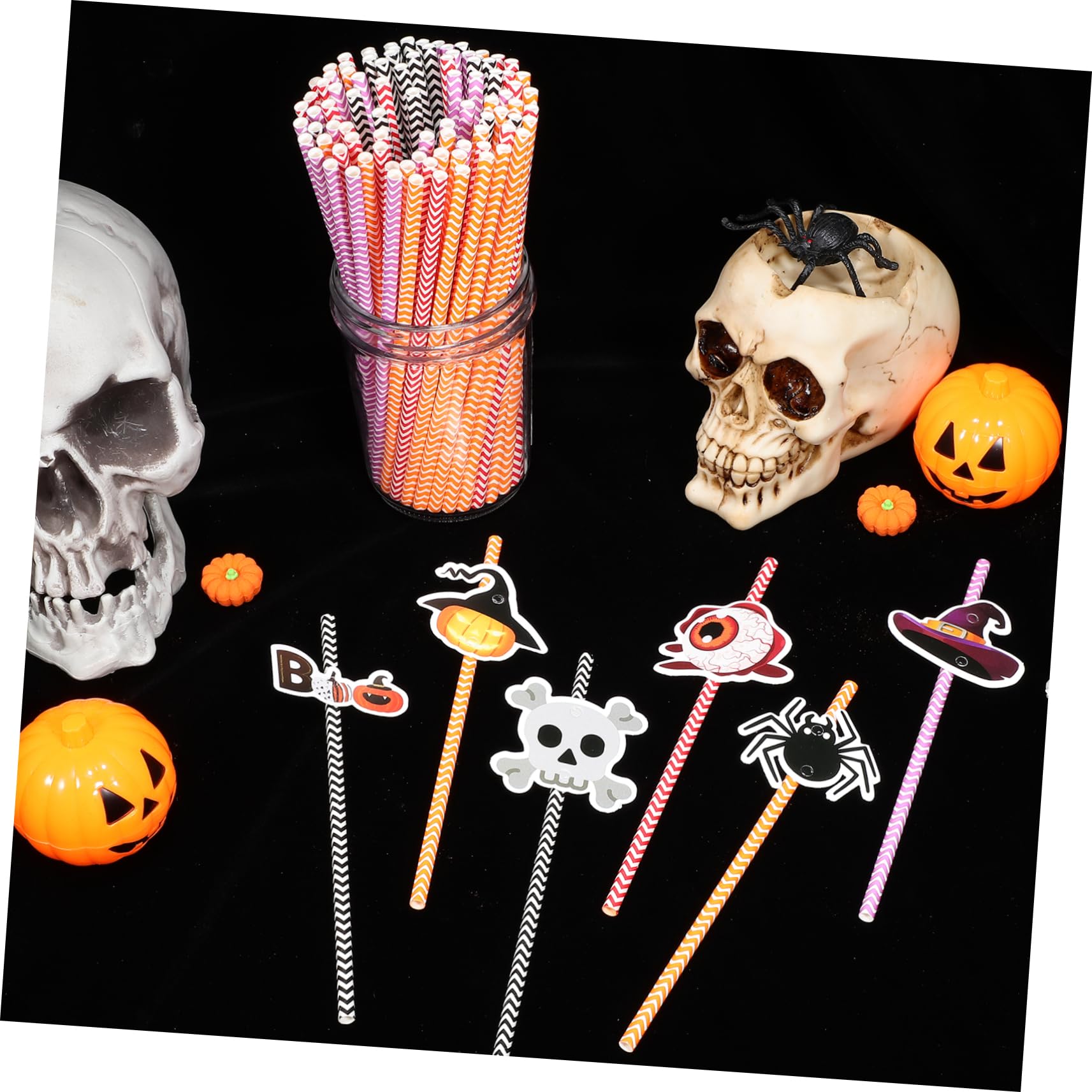 LABRIMP 6confezioni Di Halloween Colorate Con Stampa Strisce Per Feste e Decorazioni Spettrali Per Cocktail e Bevande Festive Sicure e Biodegradabili