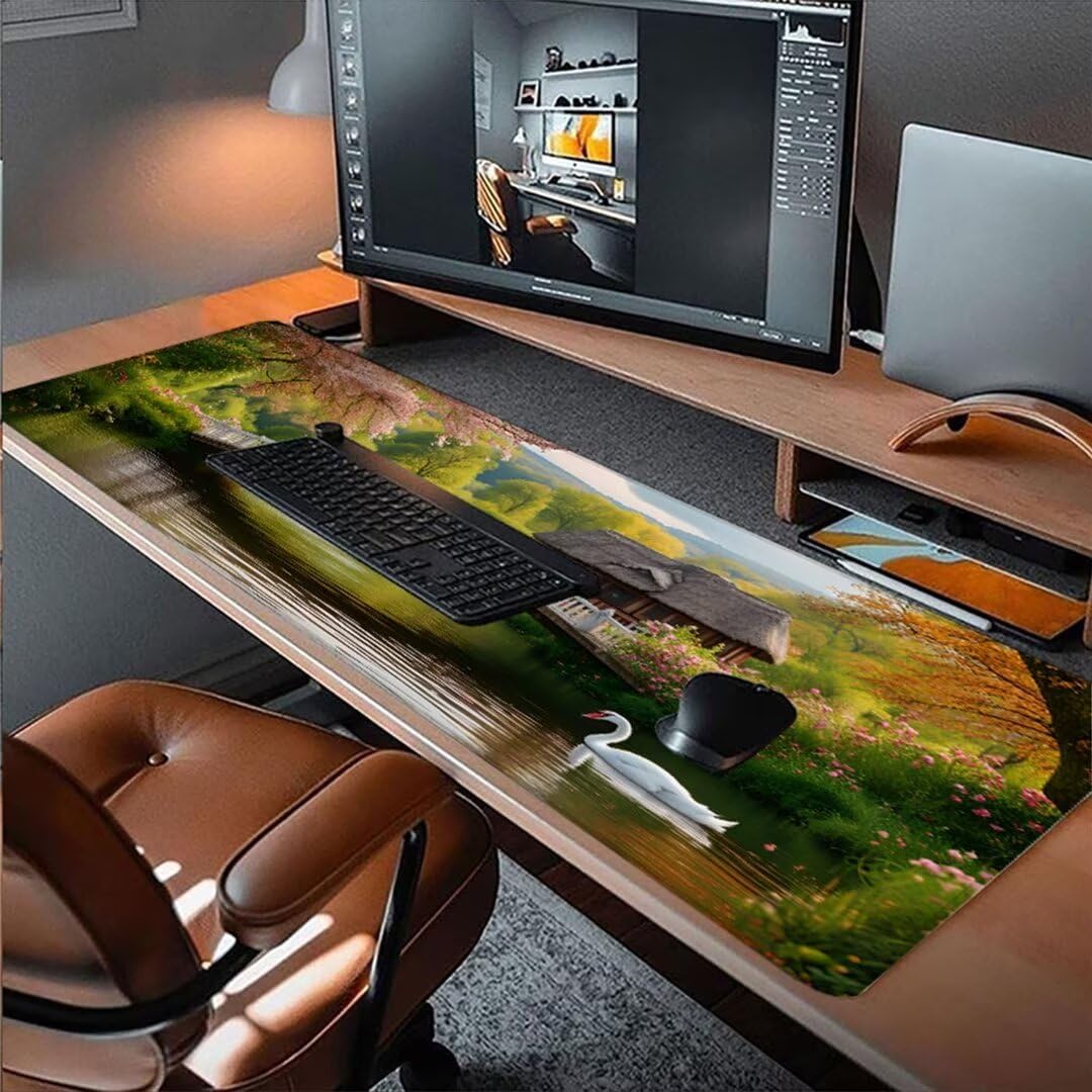 Podkładka pod mysz pod mysz łabędź na biurko, podkładka pod mysz XXL 1200 x 600 x 3 mm, biała podkładka pod mysz antypoślizgowa wodoodporna podkładka pod mysz dla graczy, podkładka pod mysz z