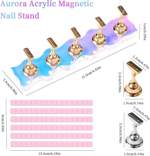 Miniatura 11 de ANGNYA Soporte para uñas a presión, 2 juegos de soportes para uñas Aurora para pintar uñas a presión con 96 piezas de masilla adhesiva reutilizable