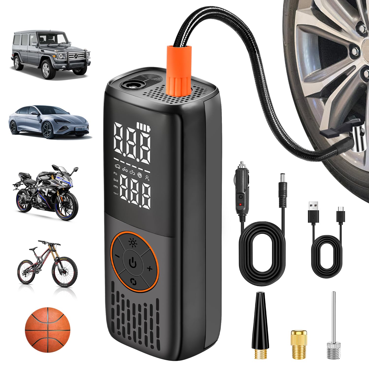 20000 mAh compressore d'aria portatile per gonfiaggio pneumatici, 150 PSI spegnimento automatico, mini gonfiatore per pneumatici per auto, biciclette, moto, palloni