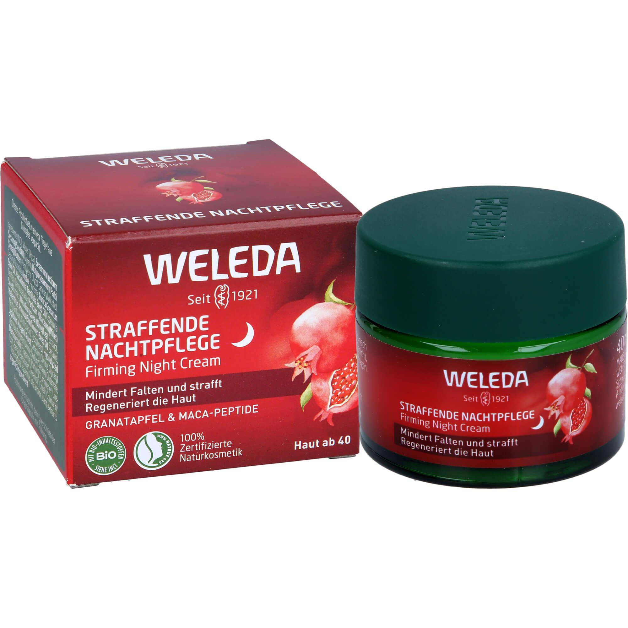 Weleda - Crema de Noche Reafirmante de Granada, Reduce Líneas de Expresión y Arrugas, Regenera la Piel, Hidrata y Nutre, con Aceite de Granada y Péptidos de Maca, Tratamiento Natural - 40 ml