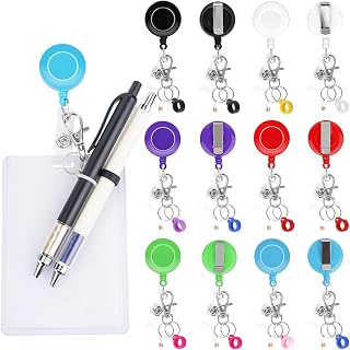 12 Pcs Retractable Pen Holders for Lanyard, Silicone Pen Clip, Retractable Nurse ID Badge Reel, Pen Holder Clip for Carpenters, Mechanics, Office Hospital Badge(Color)