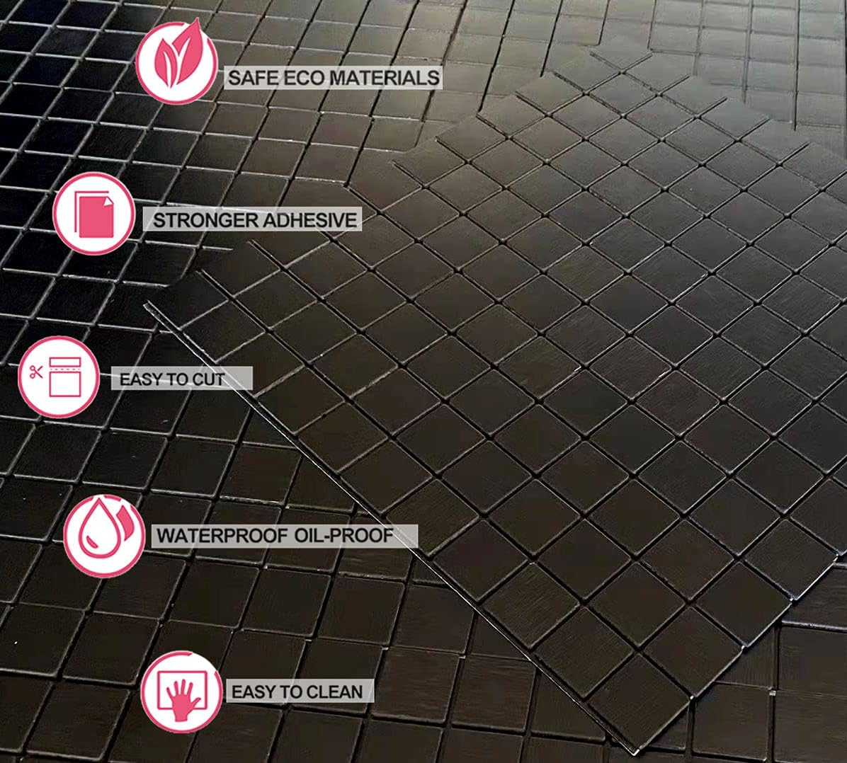 XUANINY 11-Sheet Peel and Stick Backsplash Tiles, Brushed Aluminum Surface Metal Mosaic Sticker for Kitchen Wall (11.41"x11.41") (11, Black Brushed)