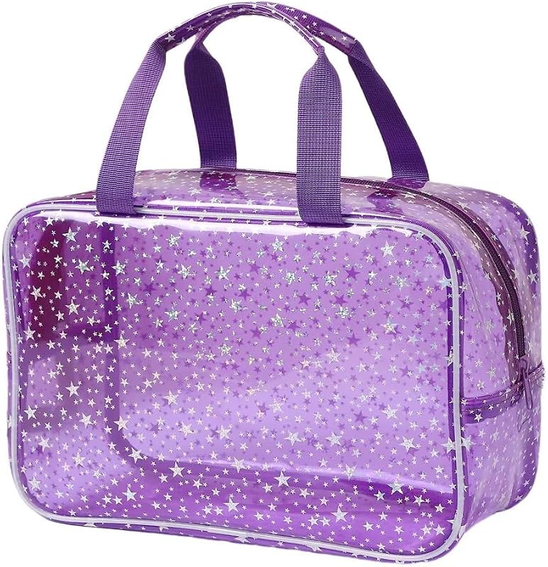 Necessaire transparente SxoSyo com zíper, alça e estampa Purple Star, TB002