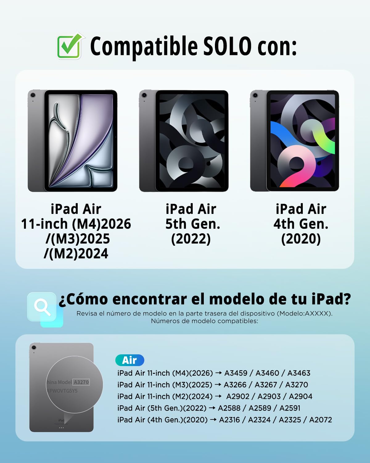 CACOE Funda Teclado para iPad Air 11 Pulgadas 2026/2025/2024 (M4/M3/M2) con Touchpad, Iluminación de 7 Colores, [Español] Teclado para iPad Air (8/7/6/5/4) Gen Magnético Desmontable, Negro