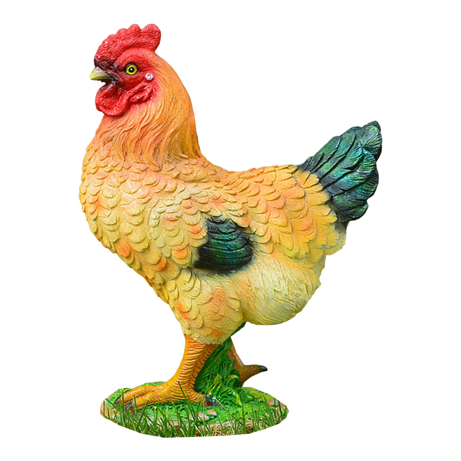 sugerou Lifelike Chicken Garden Statue Resin Hen Rooster Garden Statue Standing Farm Animal Sculpture for Yard Lawn Outdoor Decor Rustic Design A