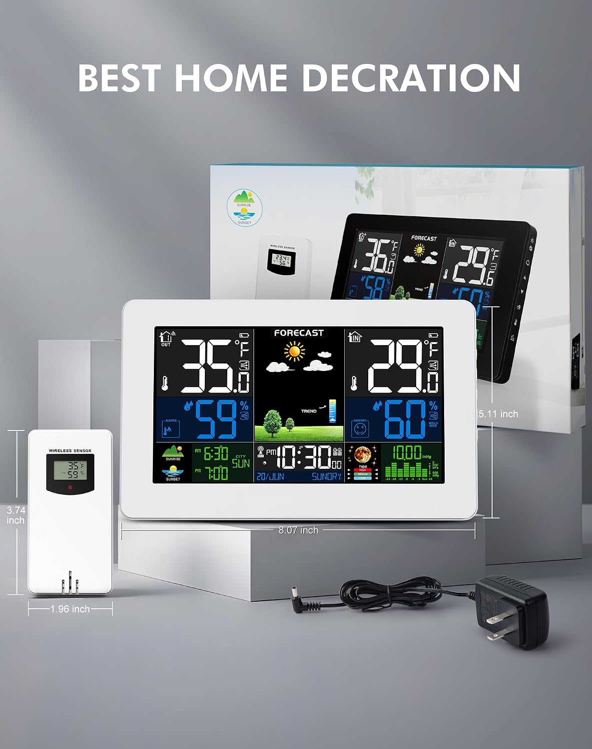 Weather Station Wireless Indoor Outdoor, Digital Thermometer with Remote Sensor, HD Home Weather Stations with Temperature Humidity, Weather Forecast, Atomic Clock, Barometric Pressure