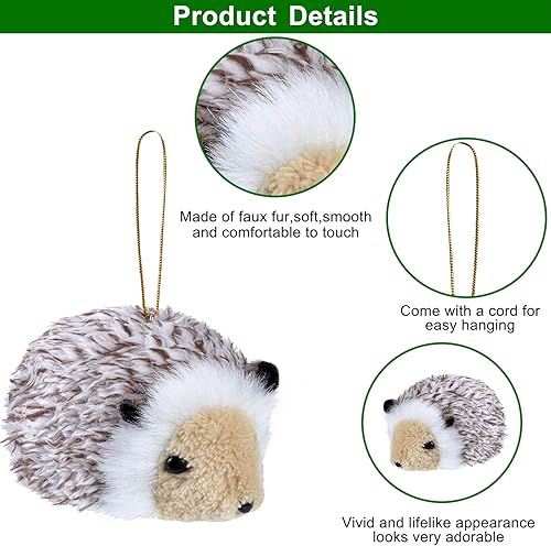 Miniatura 5 de WILLBOND 6 adornos de Navidad de animales del bosque, de piel sintética, adornos colgantes de animales peludos, adorno colgante para árbol de