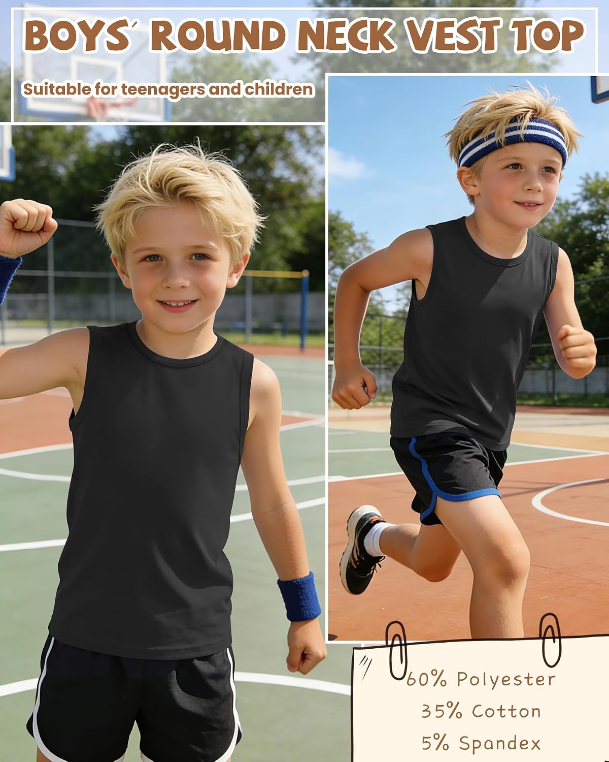 Boys Sleeveless Tank Top Crew Neck
