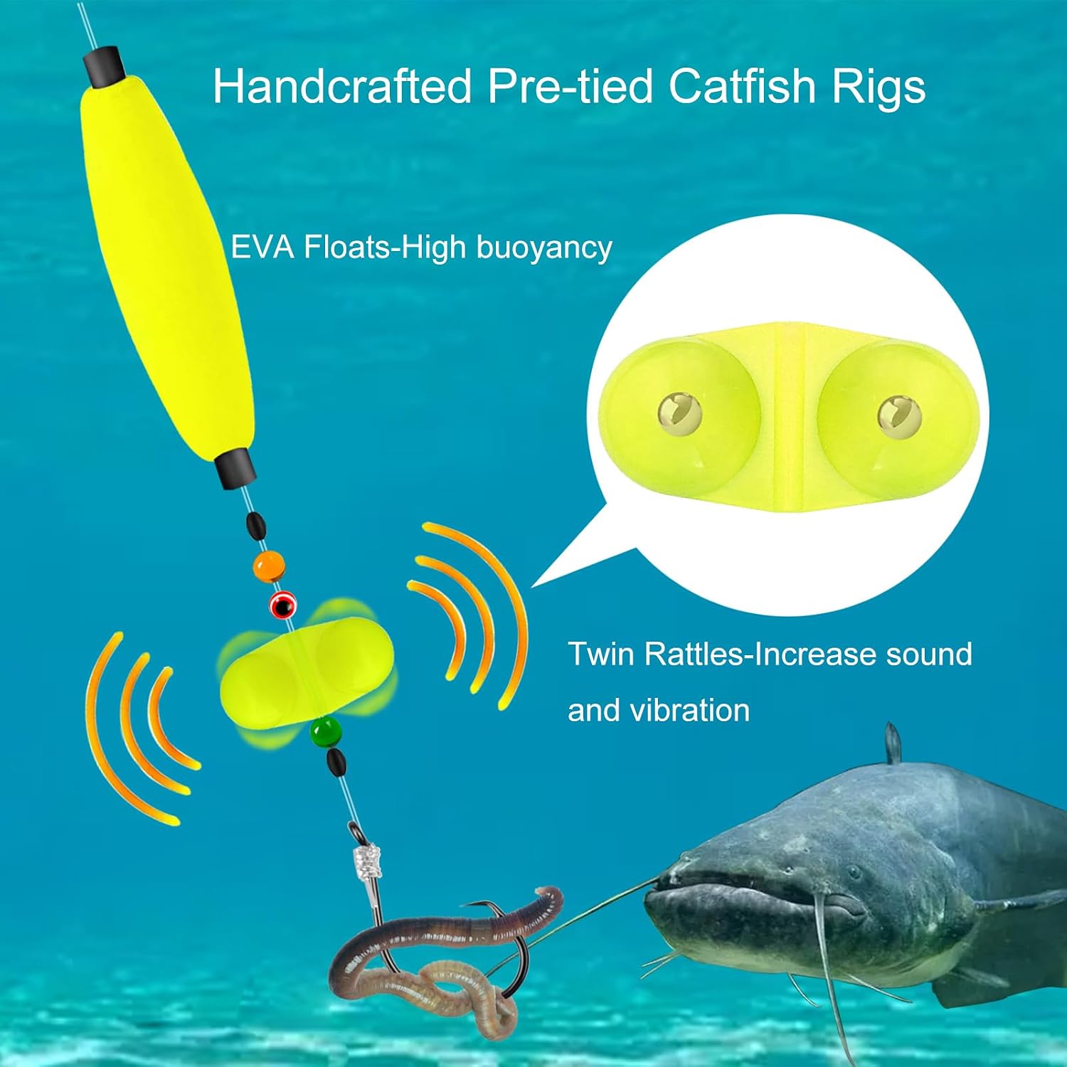 Catfish Rig Catfishing Tackle Floats 6PCS, Catfish Float Rattle Santee Cooper Rig Equipment for Bank Fishing Peg Floats Bait Rigs