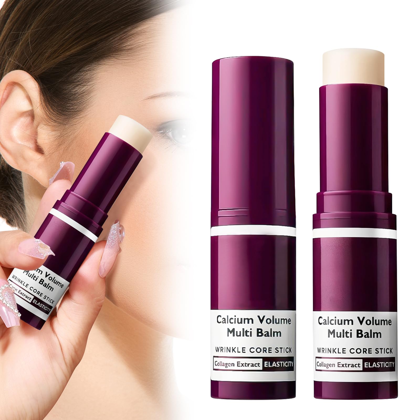 Cemenrete Lot de 2 baumes au calcium multi baume anti-âge et raffermissant Coréen Skincare Stick Calcium Volume Multi Baume hydratant anti-âge pour les yeux, le cou, le visage