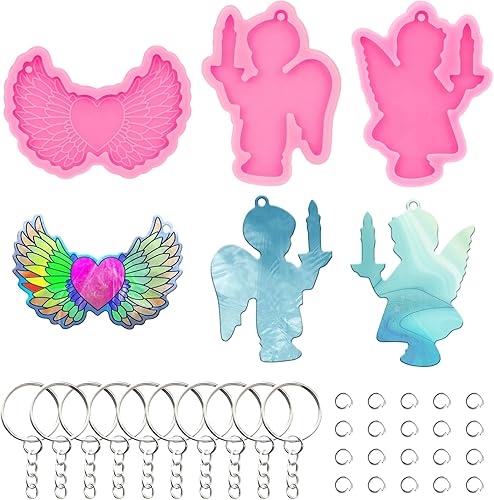 Miniatura 10 de Angel Wings Molde de silicona brillante de Angel Boy para llaveros de bricolaje, adorno colgante, molde de resina epoxi, fabricación de joyas de