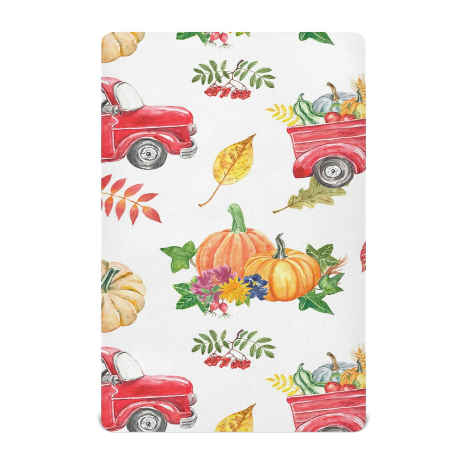 Moudou Autumn Harvest Pumpkin Playard Sheet for Boy Girls, Soft Breathable Fitted Toddler Sheet for Standard Playard Bed Mattress, 39 x 27 x 5 Inch