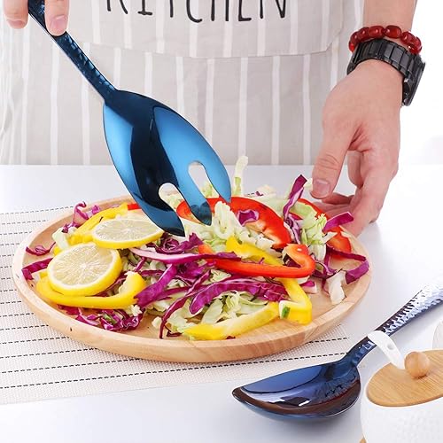 Miniatura 56 de Juego de cuchara y tenedor de ensalada, servidor de ensalada de acero inoxidable de 12 pulgadas, utensilios de servir rojo mágico, paquete de 2