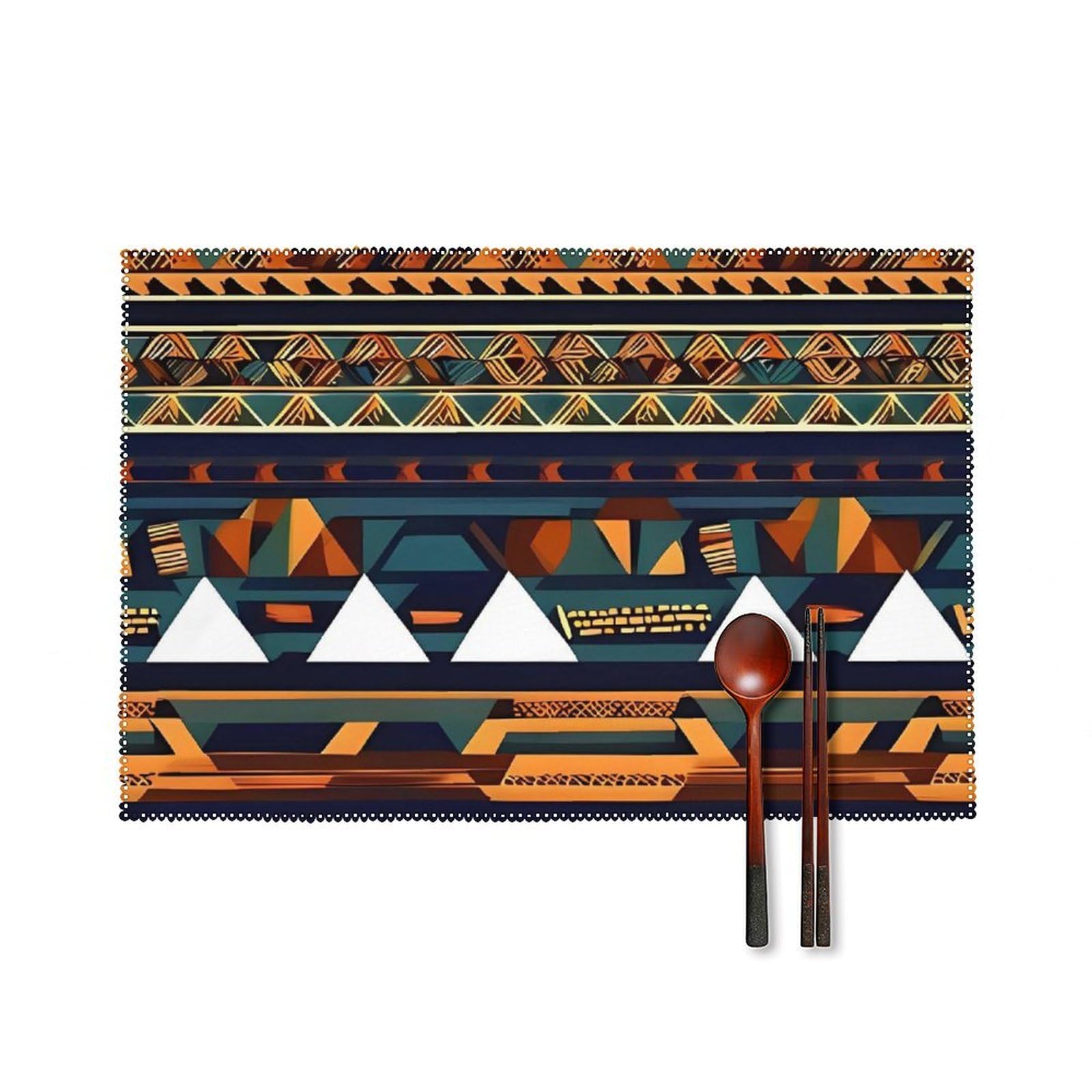 Sets de table ethniques africains lavables et antidérapants pour cuisine (Lot de 6)