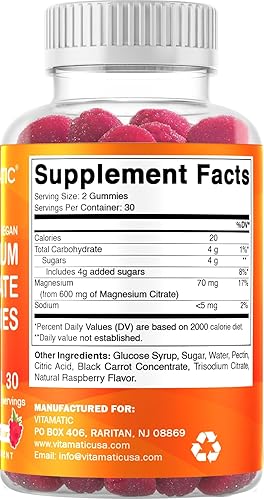 Miniatura 8 de Vitamatic Gomitas de citrato de magnesio 600 mg por porción 60 gomitas veganas promueve una relajación saludable apoyo muscular hueso y energía 60