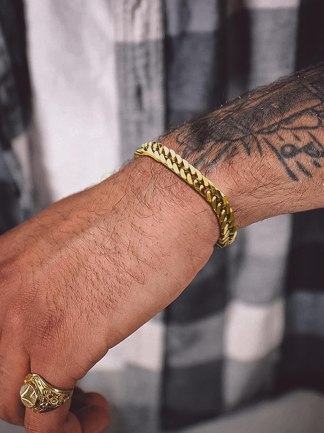 Bandmax Cuban Chain Bracelets for Men Women, Stainless Steel/Black/Gold Plated Hip Hop Chunky Miami Curb Link Wristlet Bracelet Gift for Son Grandson Husband Father - Image 4