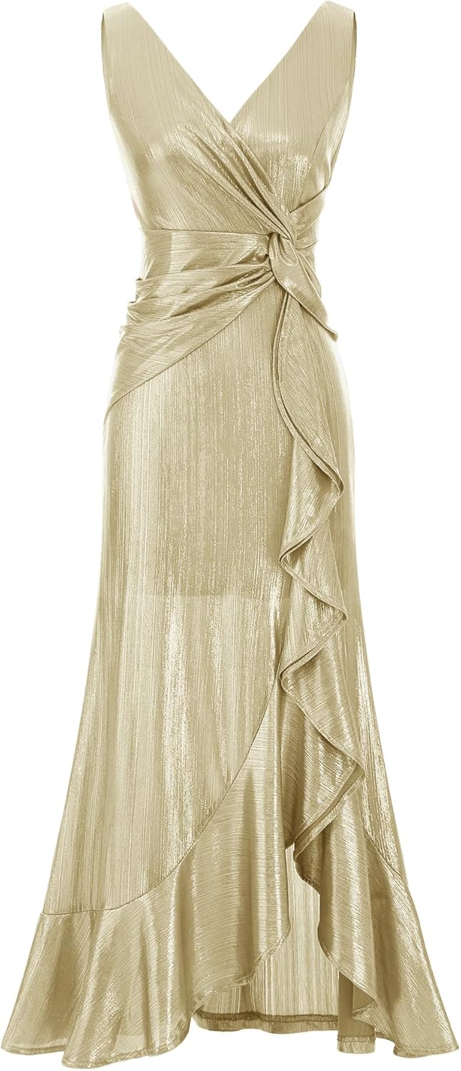 BeryLove Formal Dress Wedding Guest Sparkly Party Evening Prom Elegant Split Midi Cocktail Glitter Dress