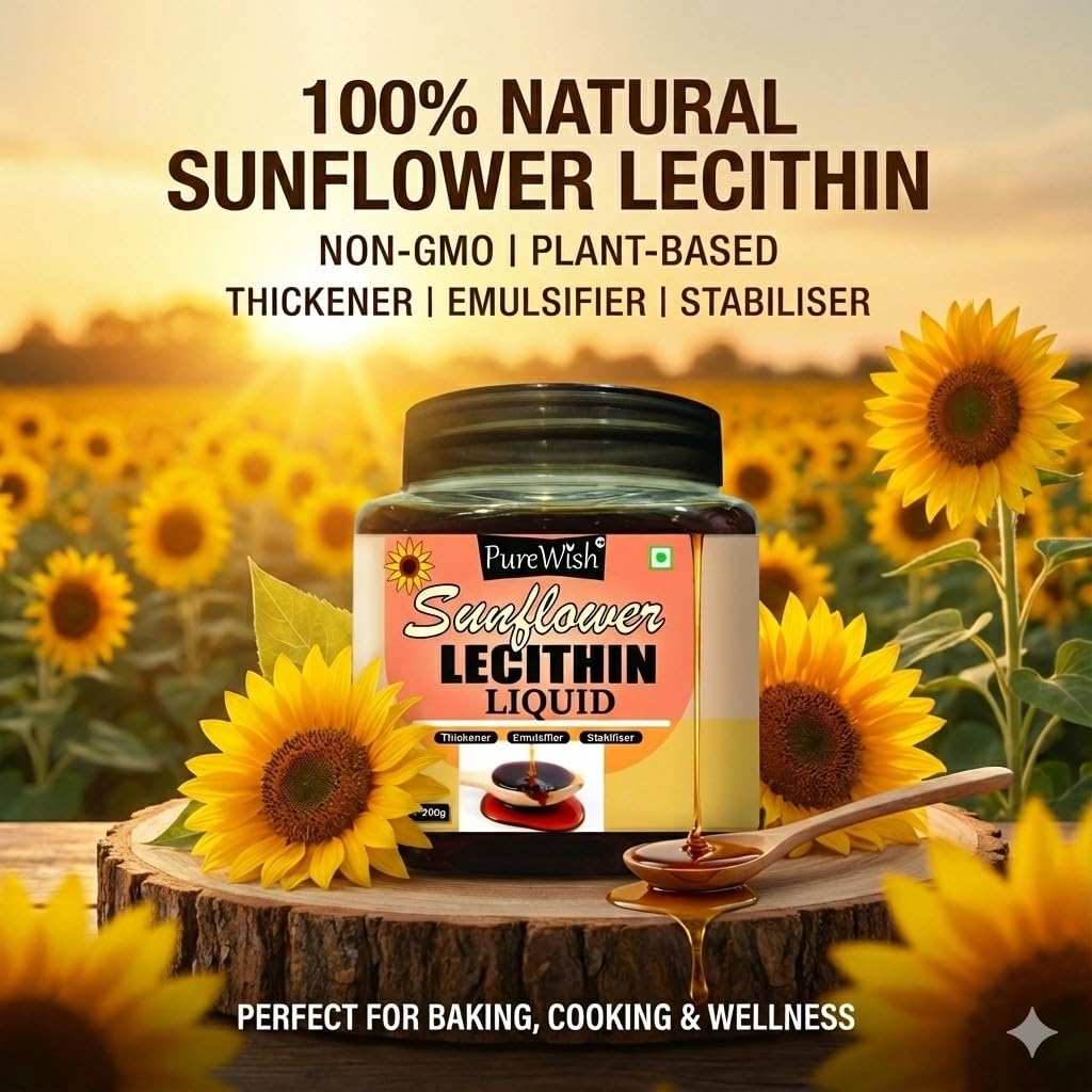 Purewish Sunflower Lecithin Liquid, 200g (Thickener | Emulsifier | Stabiliser | Natural Food Additive | Add to Bakery, Chocolate & Confectionery Products)