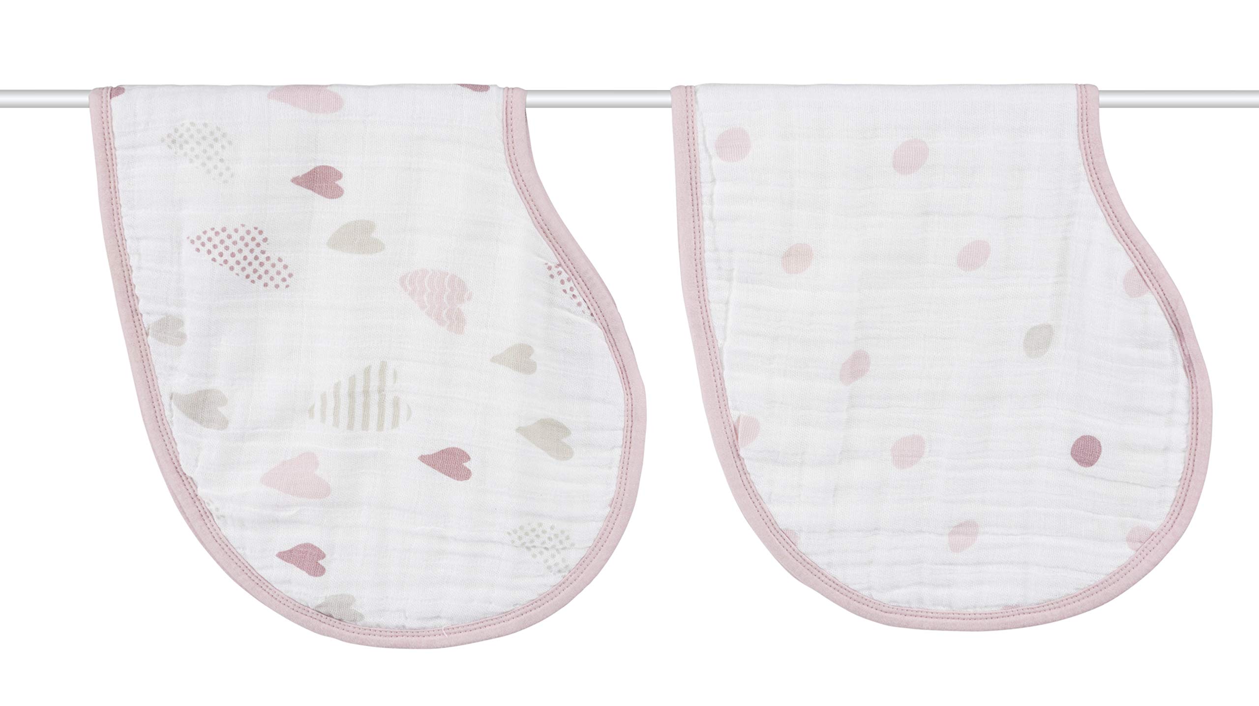 aden + anais Burpy Bib, 100% Cotton Muslin, Soft Absorbent 4 Layers, Multi-Use Burp Cloth and Bib, 22.5" X 11", 2 Pack, Heartbreaker