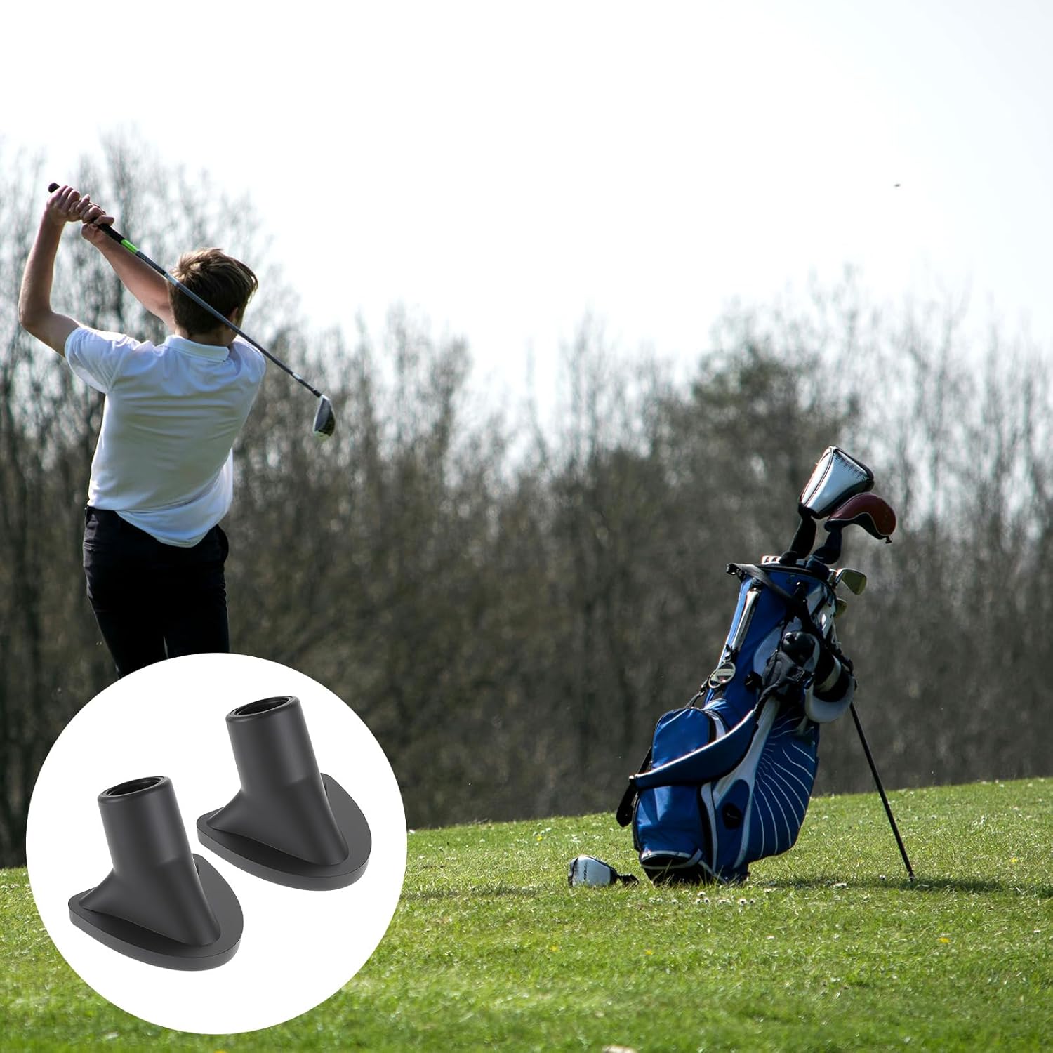 2 Pcs Golf Bag Stand Replacement Feet, Wear Resistant Rubber Attachment Accessories, Strong Grip Universal Fit Easy Installation