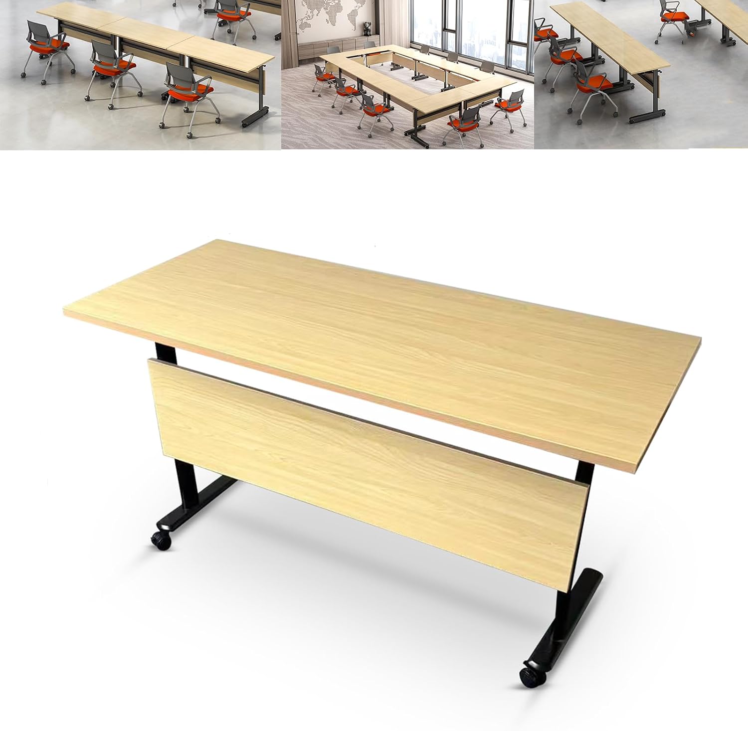 Modern Maple Folding Conference Table with Wheels for Office Classroom
