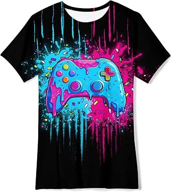 Boys Girls Neon Shirt Short Sleeve Cool 3D Graphic Print Neon Game Summer Tees Tops for 8-12 Years
