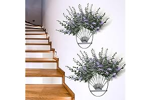 2 Pack Metal Wall Planter with Artificial Eucalyptus and Faux Lavender