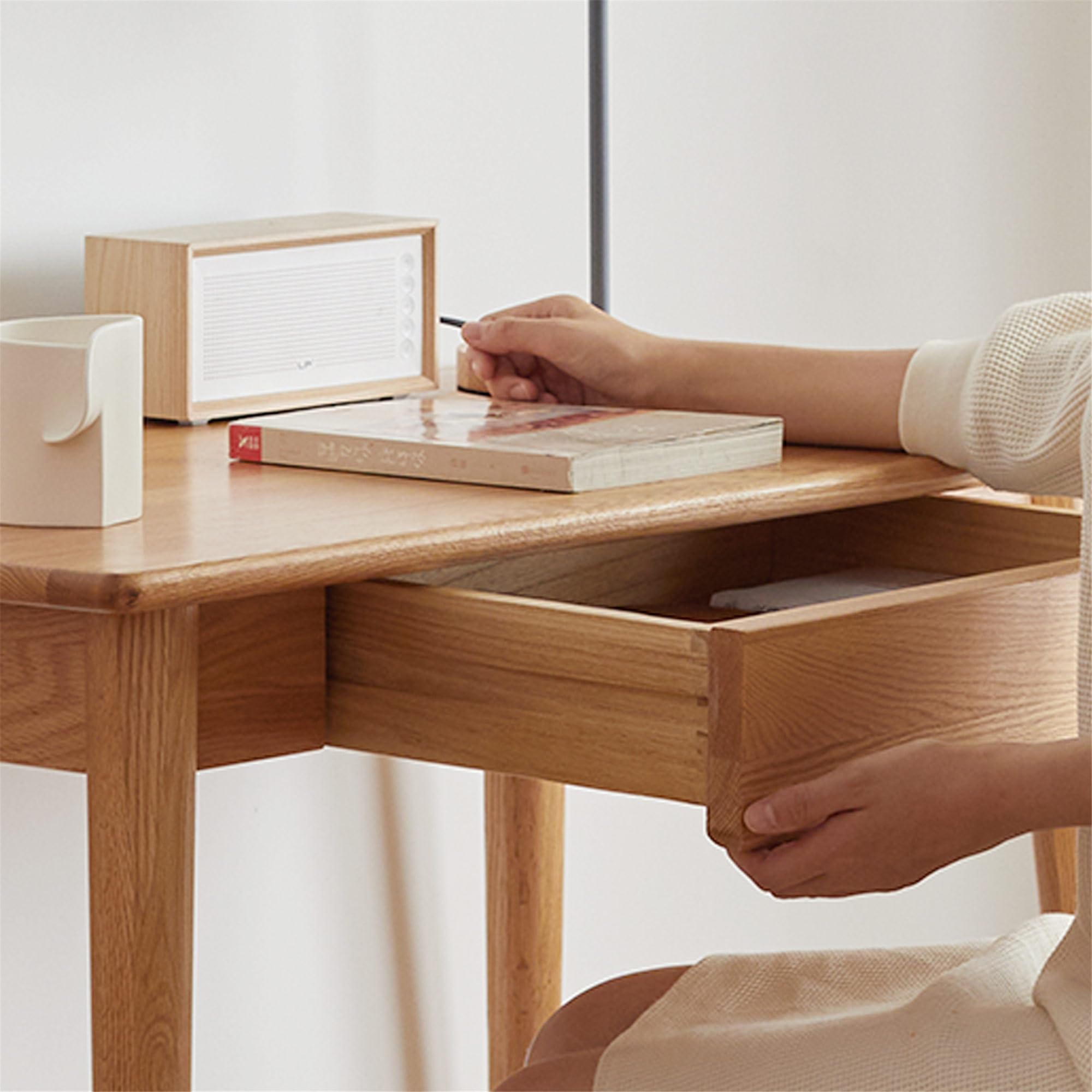 Amazon.com: WEALTHGIRL Modern Solid Wood Desk, Natural Oak Wood