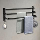 HONPHIER Towel Rails Wall Mounted 3 Tier Towel Rack With Hooks Space Aluminum Towel Rack Bathroom Towel Holder No Fading Towel Shelves For Kitchen Bathroom Toilet Hotel Office (Black, 50CM) - 6