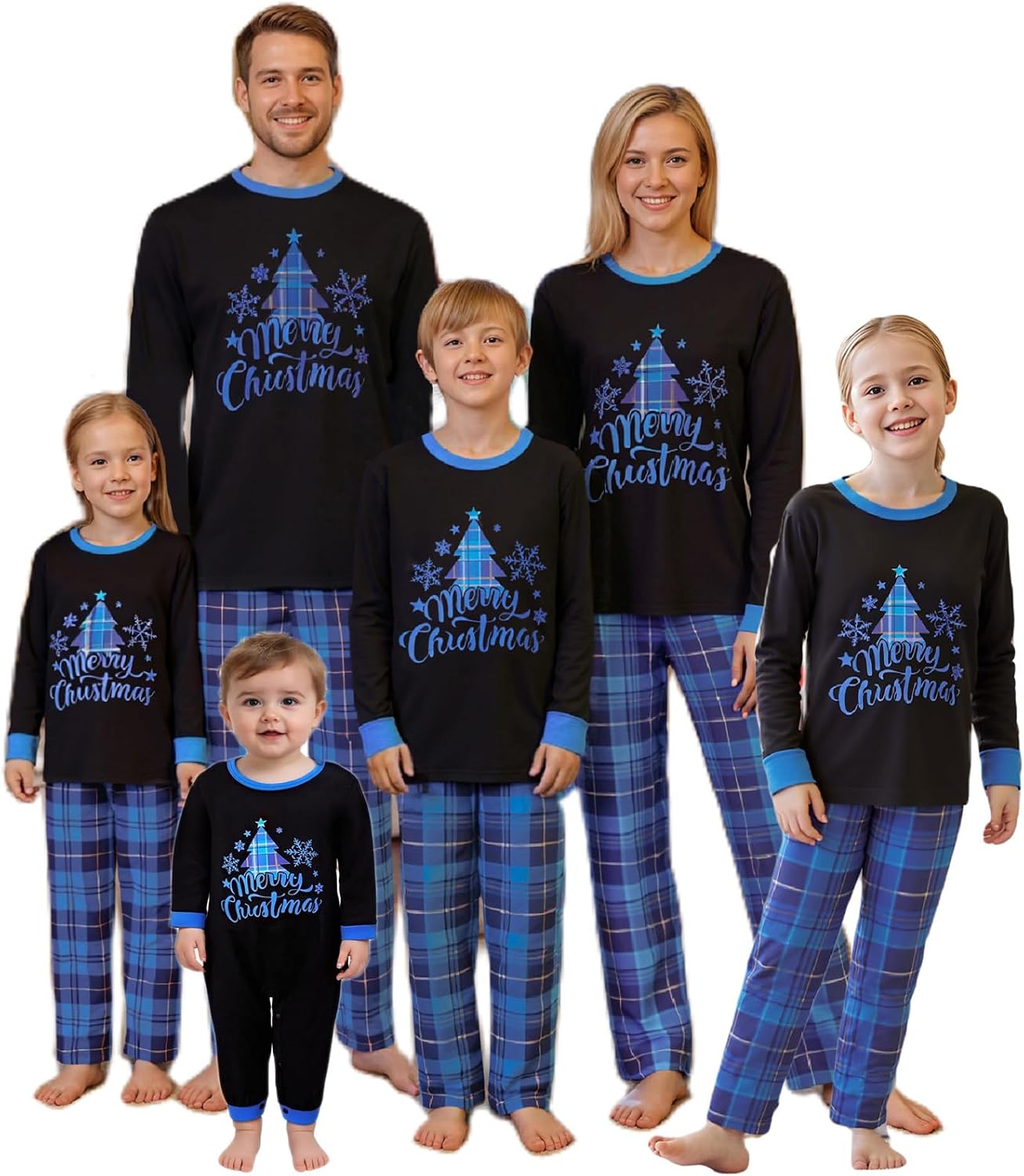 Christmas Family Pajamas Matching Sets Long Sleeve Top Plaid Pant Holiday Sleepwear Sets