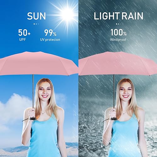 Miniatura 6 de LEAGERA Paraguas de viaje compacto con estuche, mini paraguas para bolso, diseño pequeño, ligero y pequeño, perfecto para sombrilla al aire libre y