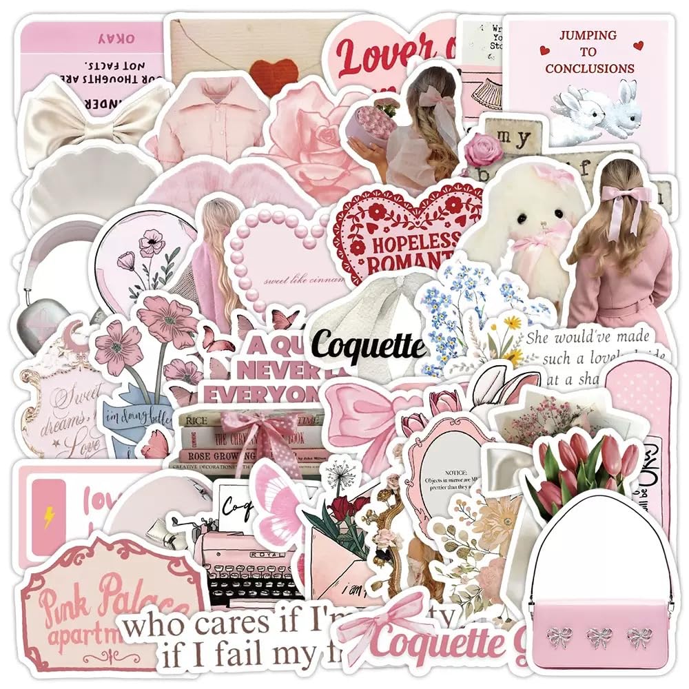 150 Coquette Girl Preppy Stickers Journaling Stickers Scrapbook Supplies for Women Girl Teens Phone Computer Skateboard Water Bottle Bumper Travel