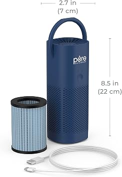 Pure Enrichment PureZone Mini Portable Air Purifier - Cordless True HEPA Filter Cleans Air & Eliminates 99.97% of Dust, Odors, Allergens Close to You - Cars, School, Office (Blue)