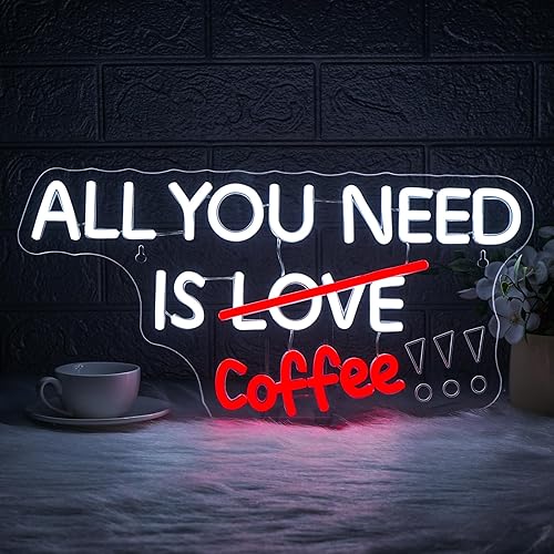 Ineonlife Letrero de neón de café para decoración de pared, con texto en inglés All You Need Is Coffee, letrero LED para cafetería, bar, decoración
