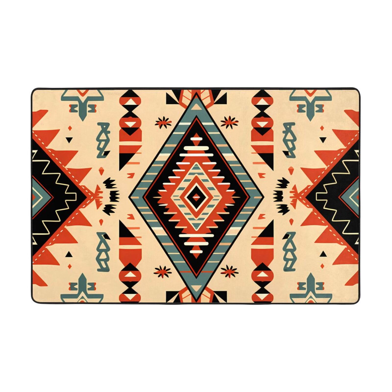 Tappeto vintage azteco per soggiorno camera da letto tappeto etnico con retro antiscivolo lavabile flanella tappeto per casa ufficio arredamento 120 x 180 cm
