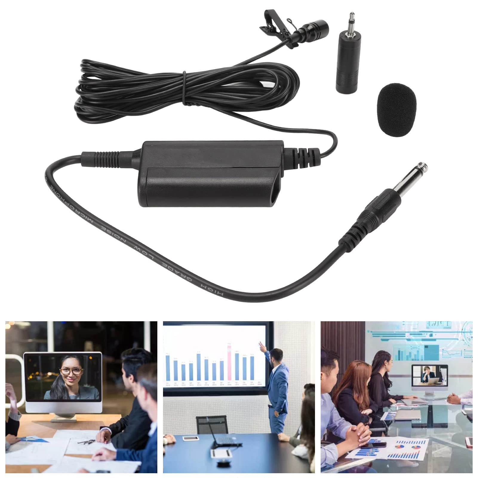 Micrófono Lavalier, Conector de 6,35 Mm con Clip Profesional, Micrófono con Cable, Micrófono de Solapa Omnidireccional con Adaptador de 3,5 Mm, Cable de 5 M/16,4 Pies, para Guitarra, Voz, Tambor,