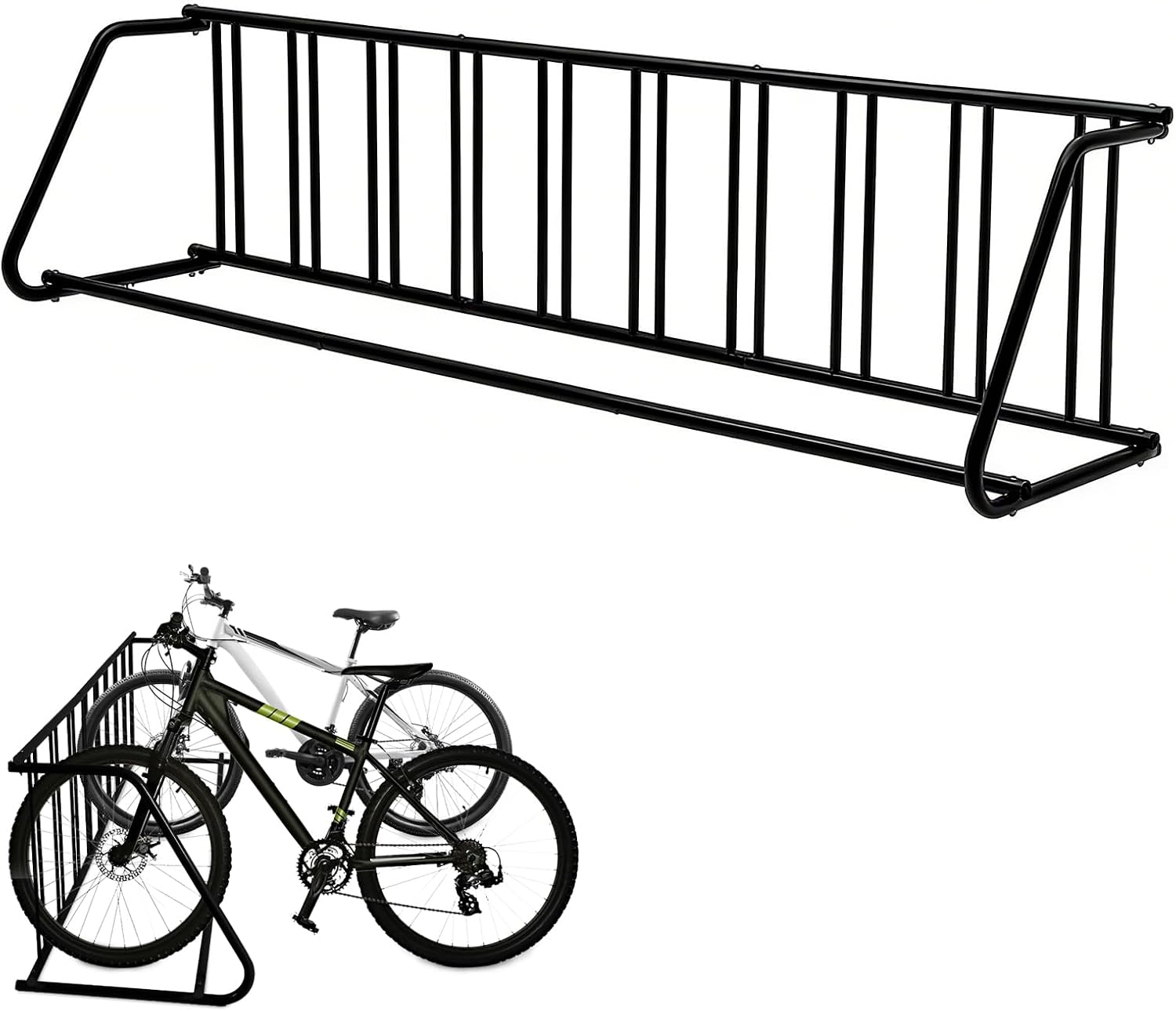 Floor Bike Rack, Single-Sided Parking Stand for 10 Bicycles, 122" Length, Heavy Duty Metal Floor Bike Stand for Garages, Streets, Yards and Bike Events