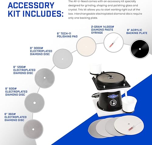 Miniatura 3 de Hi-Tech Diamond Máquina de pulido de cristal de 8 pulgadas con motor de velocidad variable, incluye kit de accesorios de pulido de cristal