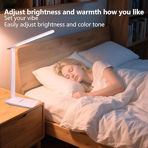 Miniatura 6 de Lámpara de escritorio LED regulable con puerto de carga USB, 5 modos de iluminación, control sensible, lámparas de escritorio plegables portátiles