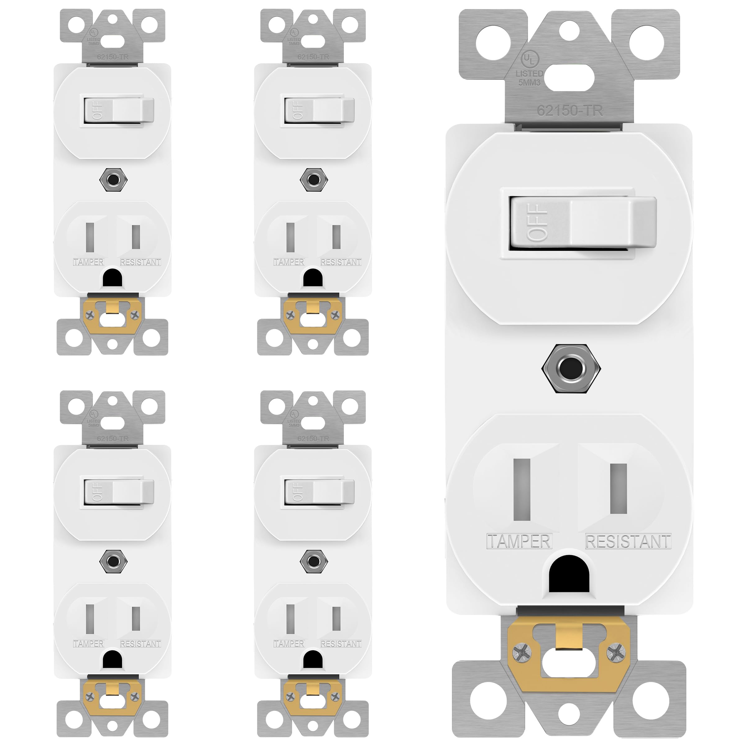 ENERLITES Combination Single Pole Toggle Switch 15A/120VAC and Tamper-Resistant Receptacle 15A/125VAC, Residential Grade, UL Listed, 62150-TR-W, White